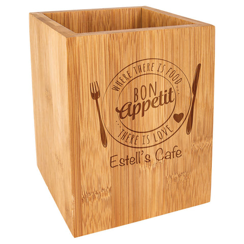 Bamboo Utensils & Holder